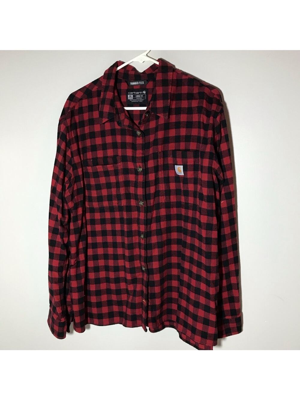 Carhartt 2X rugged flex loose fit red plaid long sleeve button up lumberjack